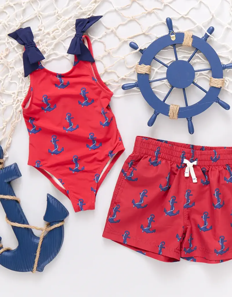 Pink Chicken shelly suit red nautical anchors