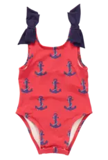 Pink Chicken baby girls shelly suit red nautical anchors