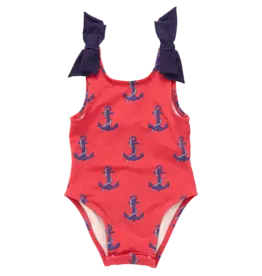 Pink Chicken baby girls shelly suit red nautical anchors