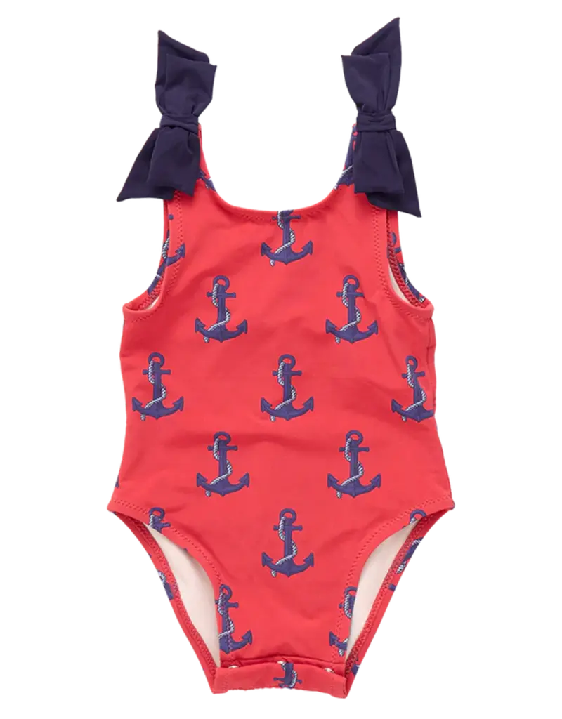 Pink Chicken baby girls shelly suit red nautical anchors