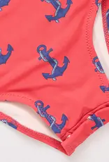 Pink Chicken baby girls shelly suit red nautical anchors