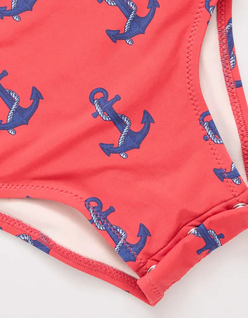 Pink Chicken baby girls shelly suit red nautical anchors