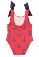 Pink Chicken baby girls shelly suit red nautical anchors