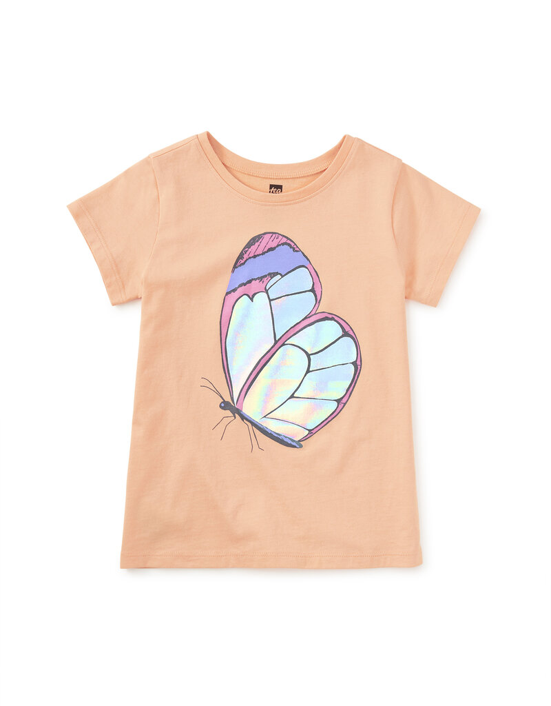 Tea Collection Shimmery Butterfly Graphic Tee Salmon