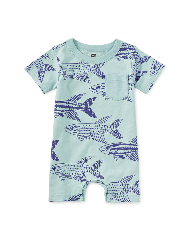 Tea Collection Pocket Shortie Romper Brazilian Killifish