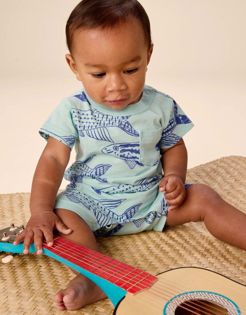Tea Collection Pocket Shortie Romper Brazilian Killifish