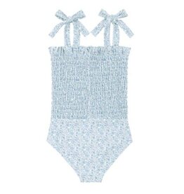 Minnow slate floral smocked one piece