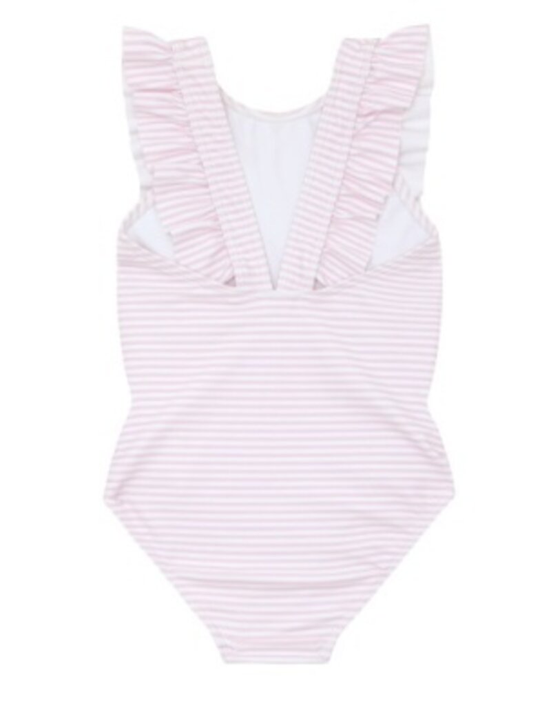 Minnow pink stripe ruffle one piece
