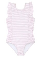 Minnow pink stripe ruffle one piece