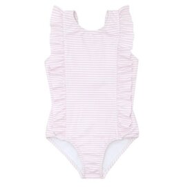 Minnow pink stripe ruffle one piece