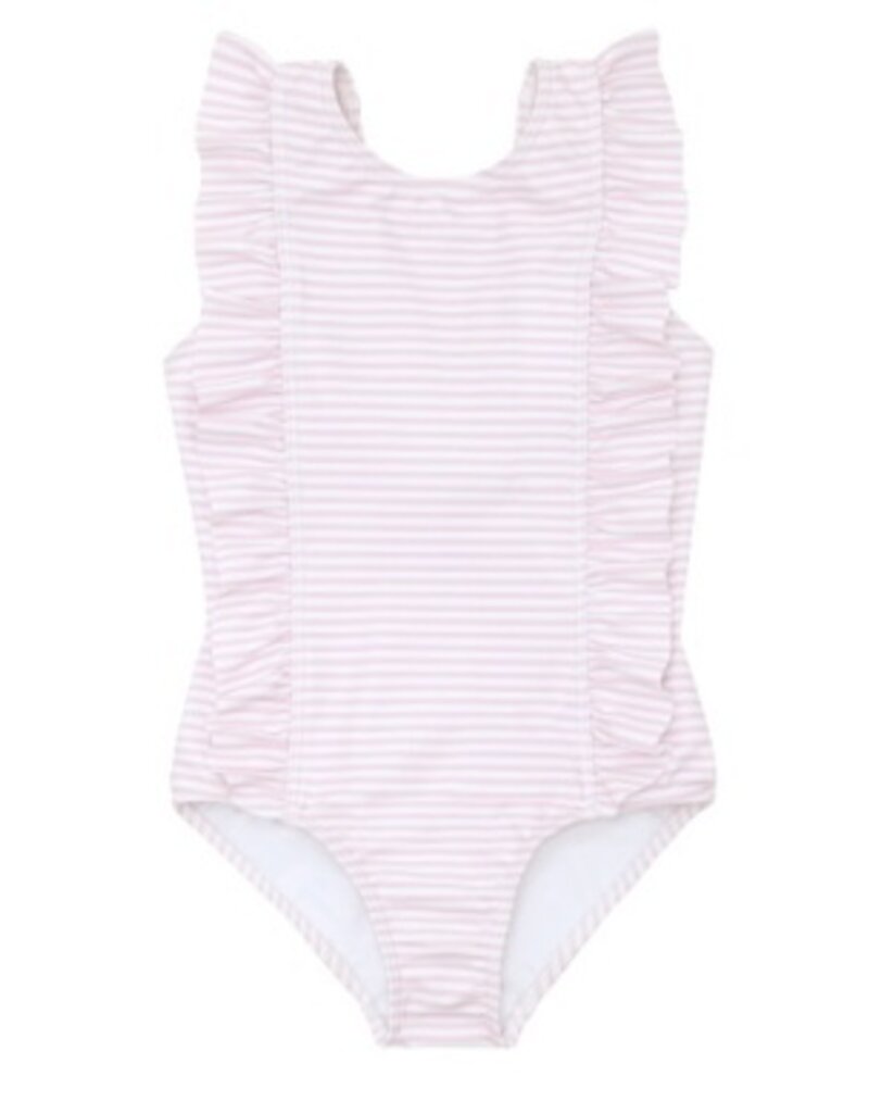 Minnow pink stripe ruffle one piece