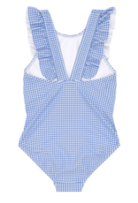 Minnow girls blue micro gingham ruffle one piece
