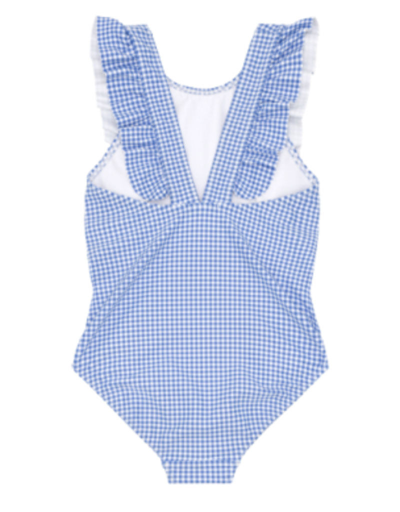 Minnow girls blue micro gingham ruffle one piece