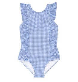Minnow girls blue micro gingham ruffle one piece