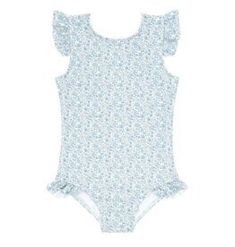 Minnow slate floral ruffle sleeve rashguard one piece