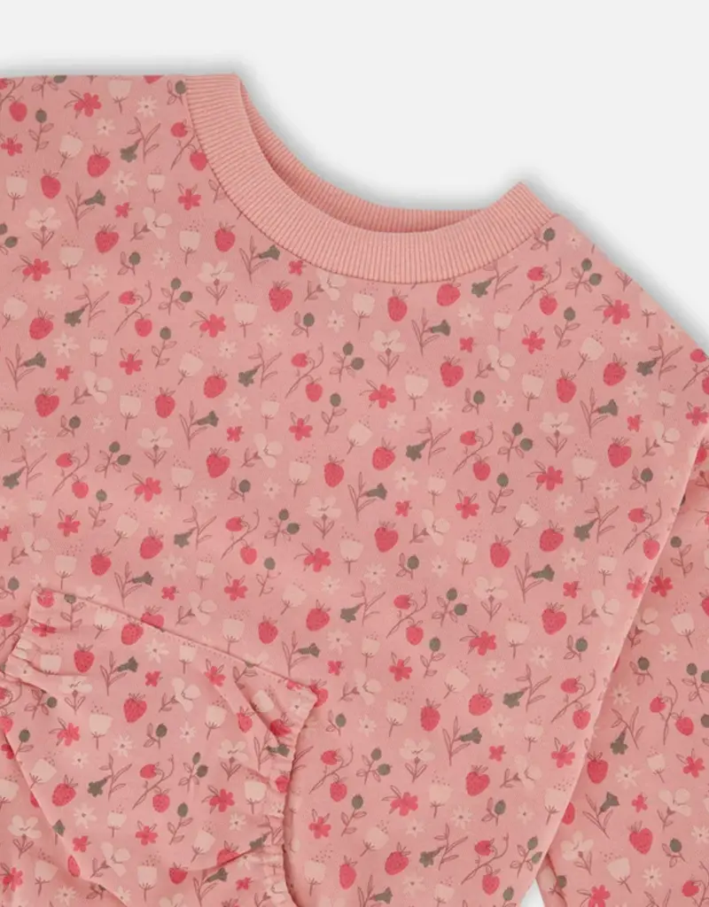 Deux par Deux French Terry Sweatshirt Strawberries Pink