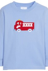 Little English Applique T-Shirt Fire Truck Lt Blue
