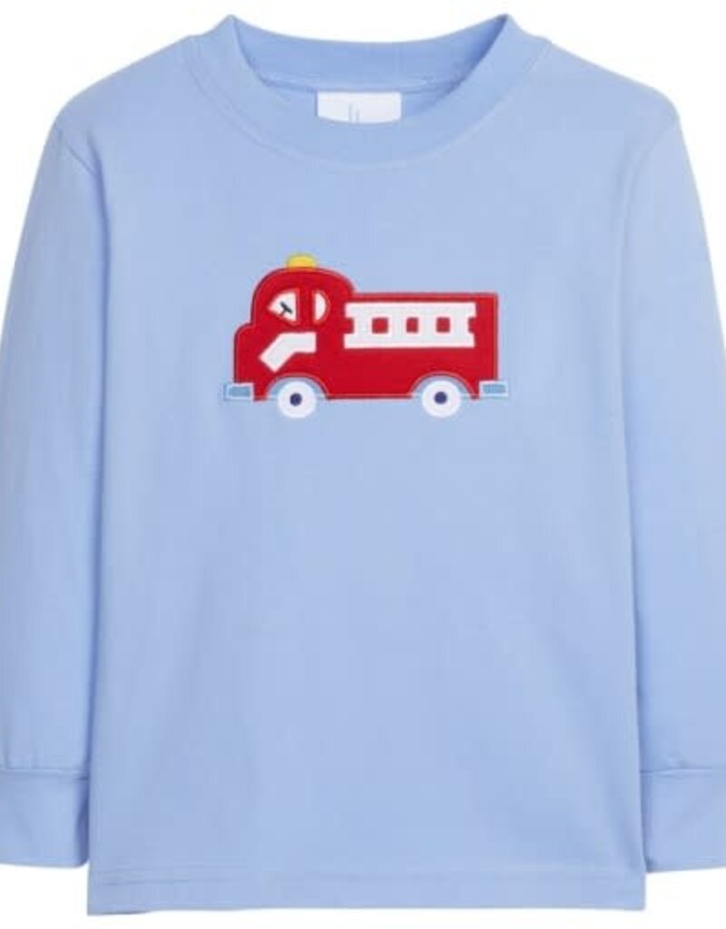 Little English Applique T-Shirt Fire Truck Lt Blue