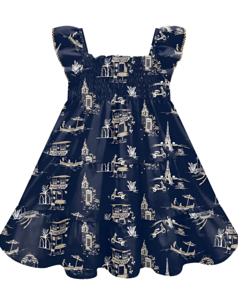 Milon Navy Paris Cityscape Print Dress