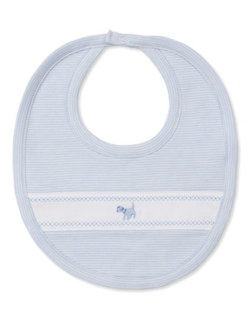 Kissy Kissy Bib Lt Blue Stripe wDog Applique  F25