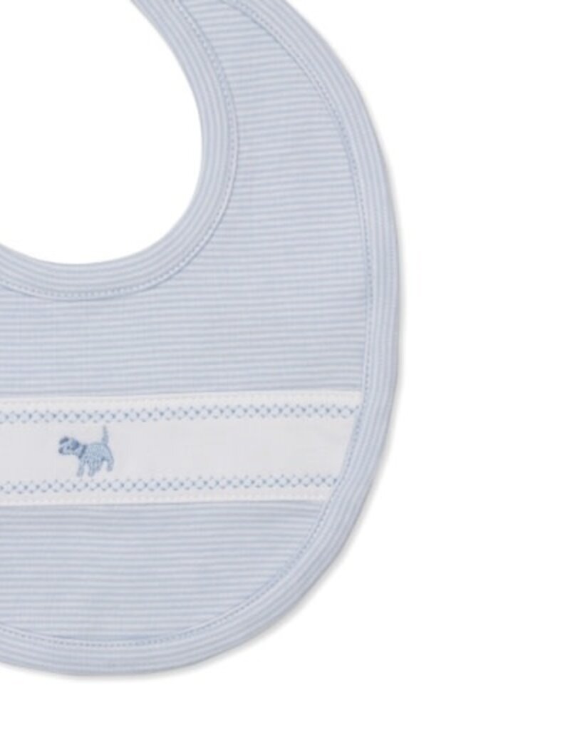 Kissy Kissy Bib Lt Blue Stripe wDog Applique  F25