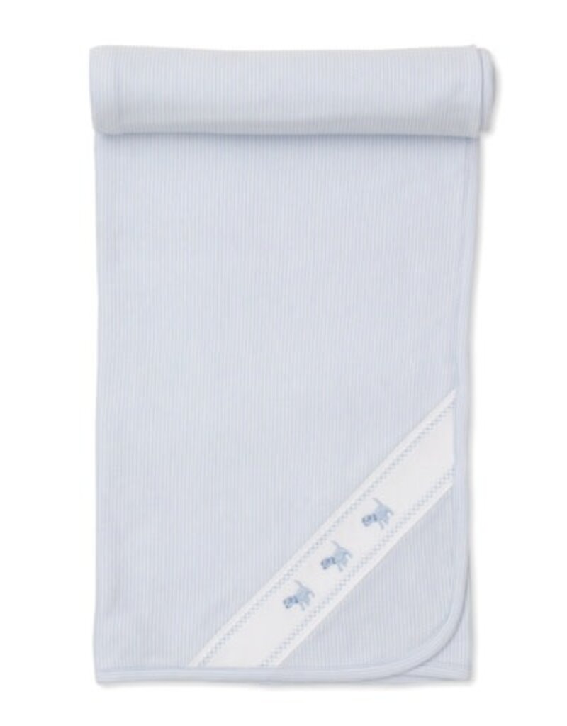 Kissy Kissy Blanket Lt Blue Stripe w/Dog Applique
