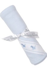 Kissy Kissy Blanket Lt Blue Stripe w/Dog Applique