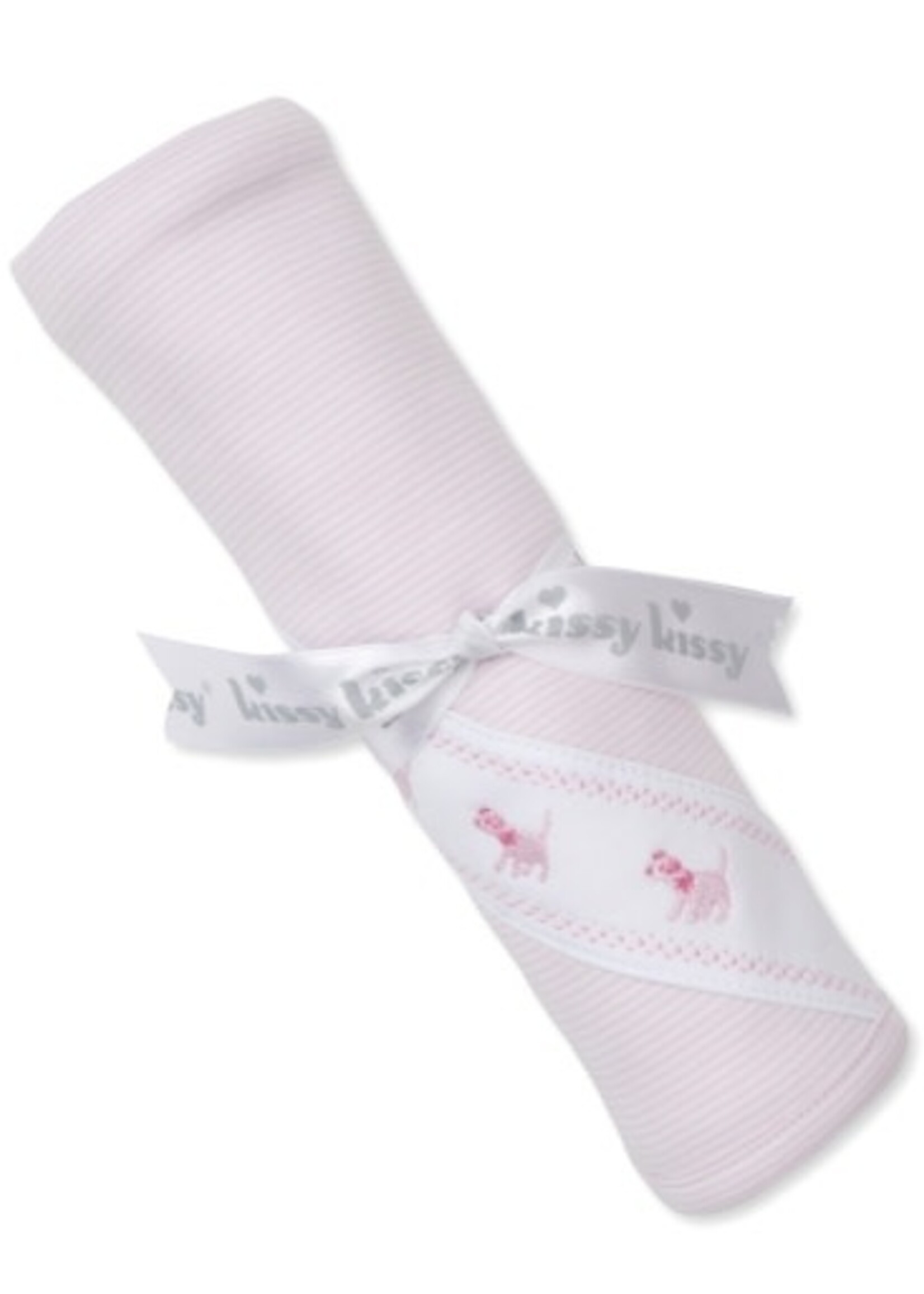 Kissy Kissy Blanket Pink Stripe w/Dog Applique
