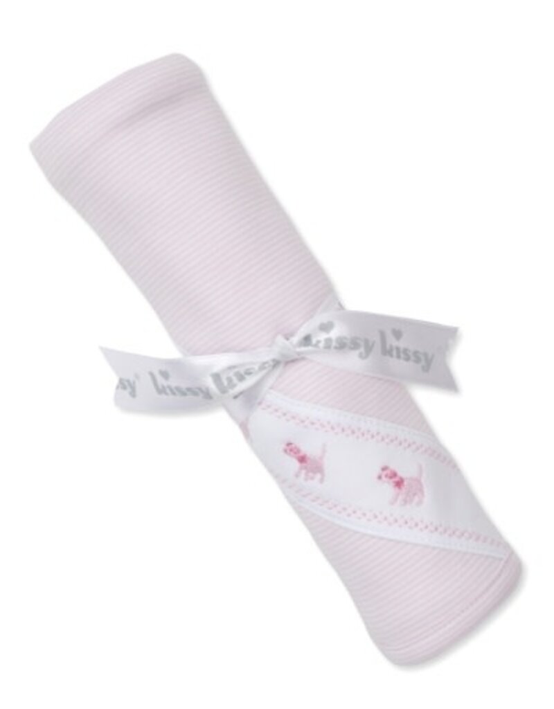 Kissy Kissy Blanket Pink Stripe w/Dog Applique
