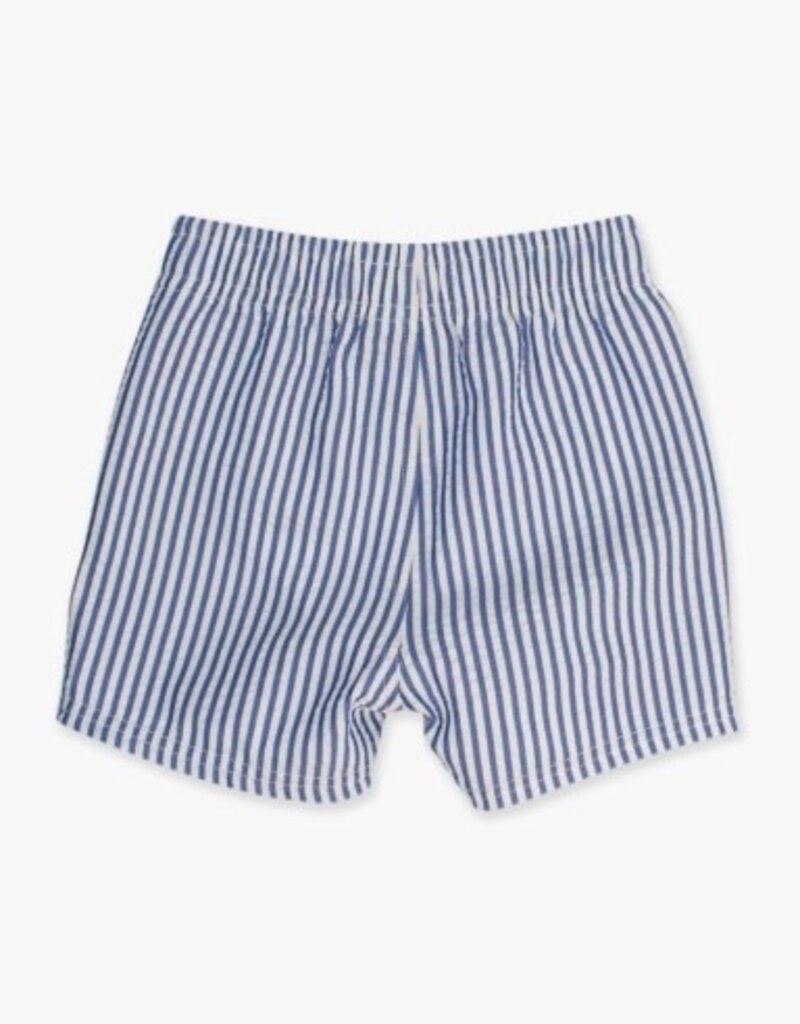 RuffleButts Swim Trunks Blue Seersucker