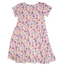 Sweet Bamboo Swirly Girl Dress Cap Sleeve Tropical Fruits