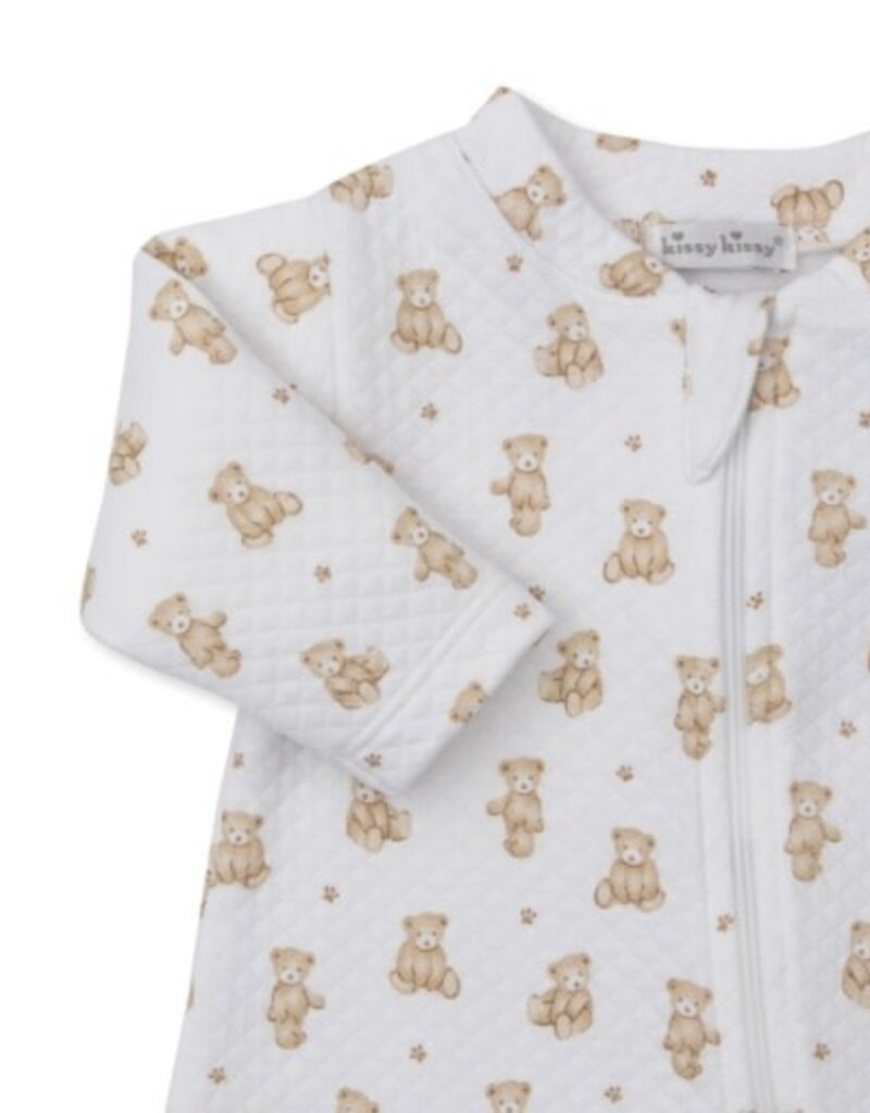 Kissy Kissy Jacquard Teddy Bear Print Footie w/Zip Brown