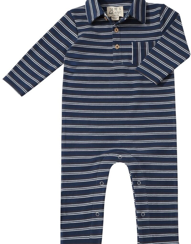 Me & Henry Kingston Navy Double Stripe Polo Romper