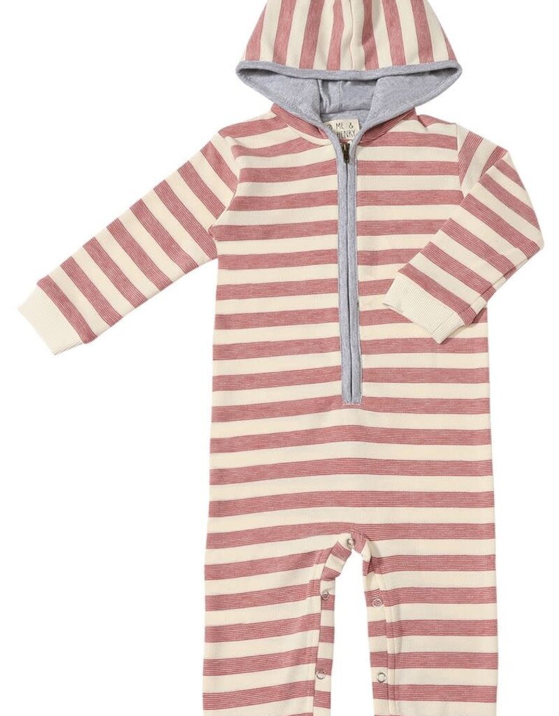 Me & Henry Stefano Hooded Red Cream Romper