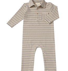 Me & Henry Kingston Cream/Navy Stripe Polo Romper