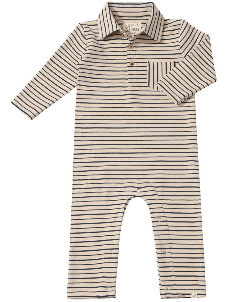 Me & Henry Kingston Cream/Navy Stripe Polo Romper