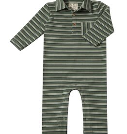Me & Henry Kingston Green Double Stripe Polo Romper