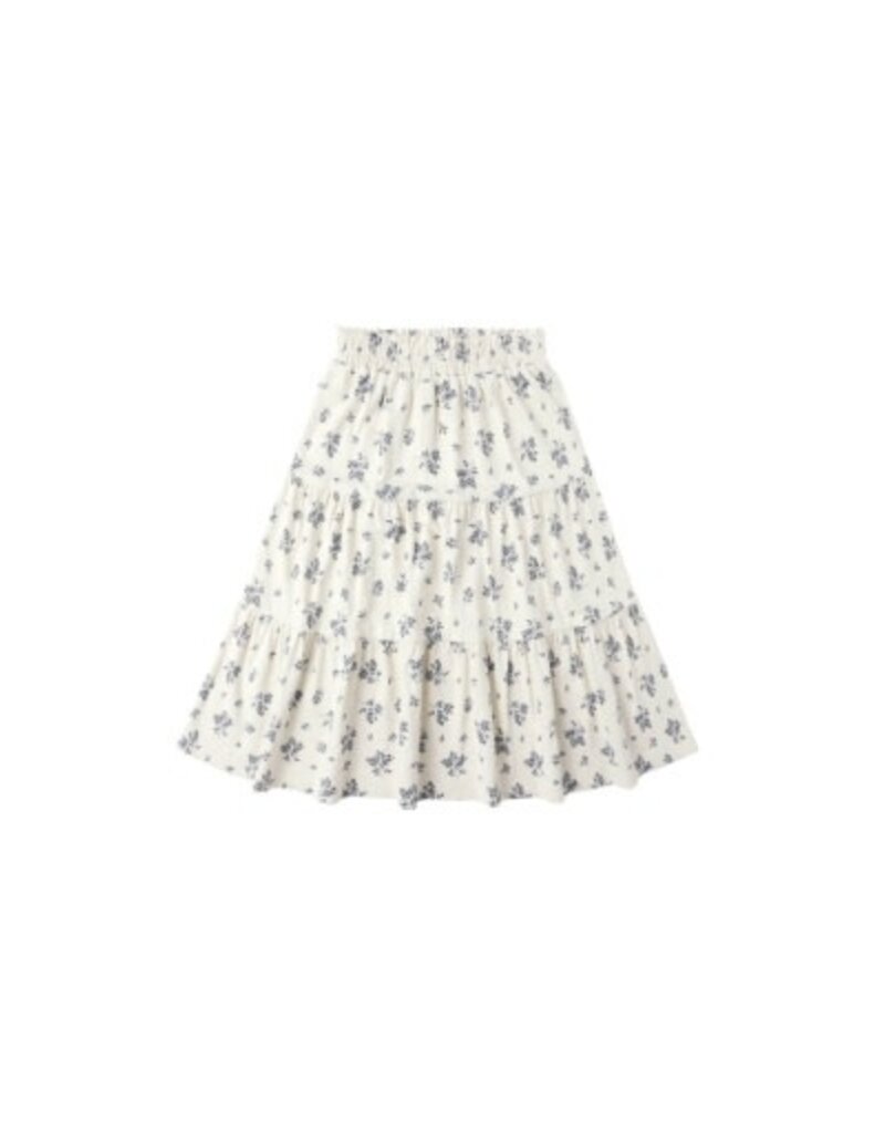 Rylee + Cru Inc. RUFFLE TIERED MIDI SKIRT || BLUE FLORAL NATURAL