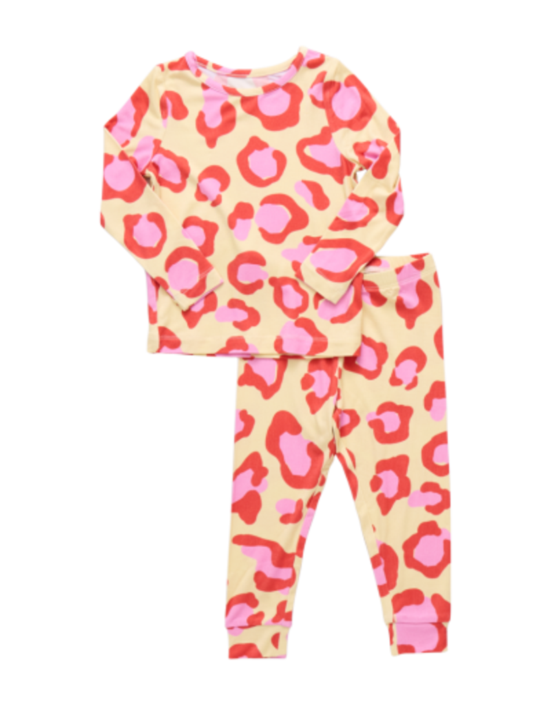 Pink Chicken bamboo pj set yellow oversized leopard