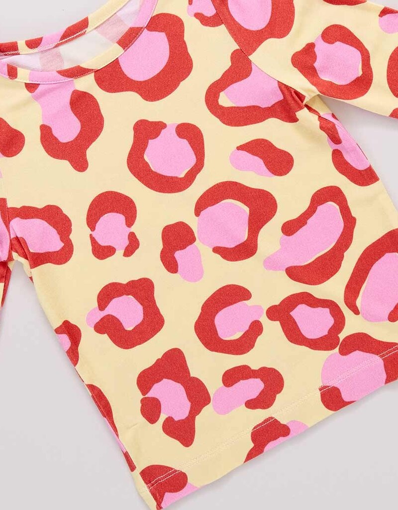 Pink Chicken bamboo pj set yellow oversized leopard