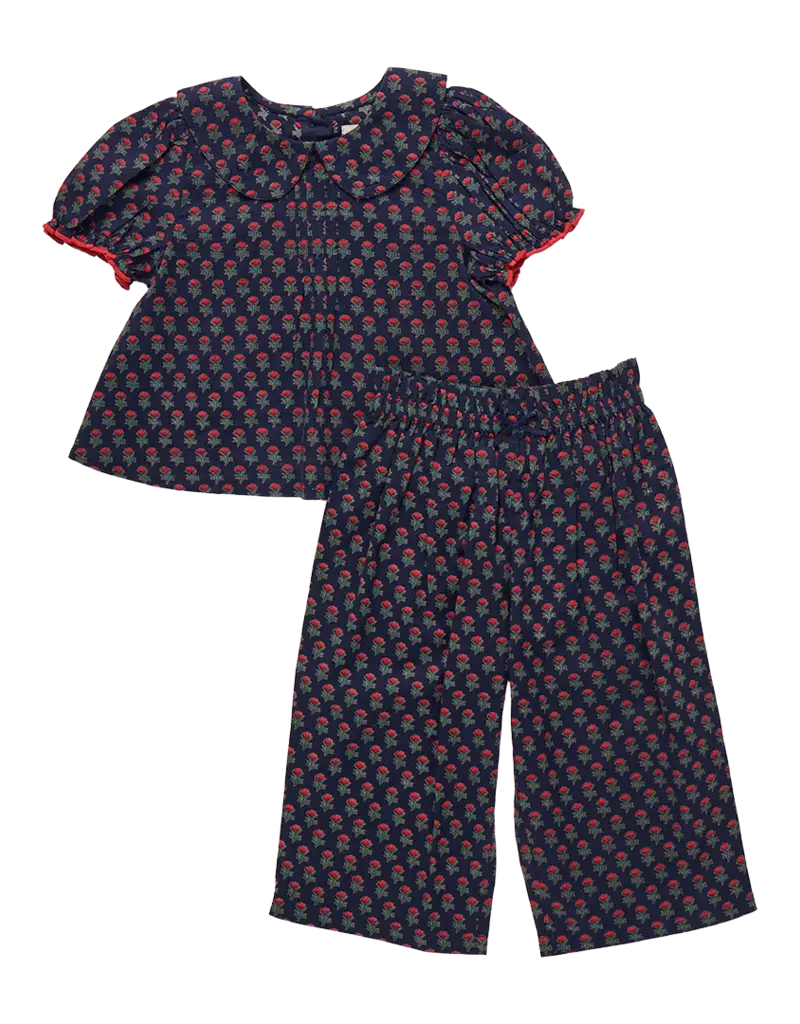 Pink Chicken baby girls dawson 2-piece set navy carnation