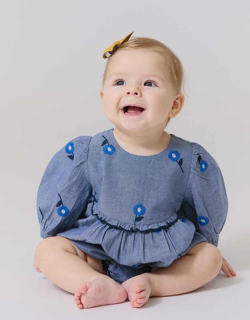Pink Chicken baby girls rowan bubble blue blossom embroidery