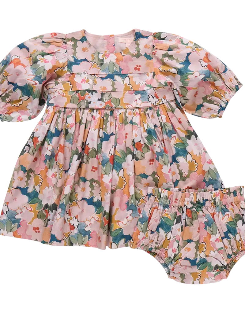 Pink Chicken baby girls evelyn dress set watercolor floral