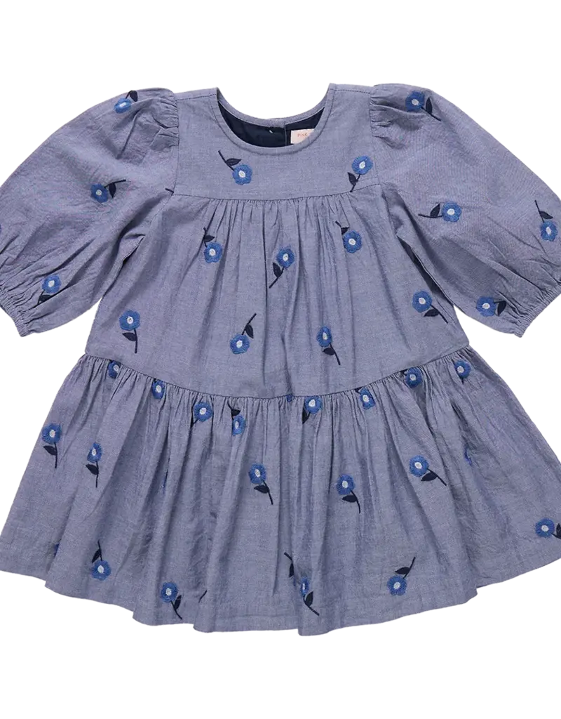 Pink Chicken fiona dress blue blossom embroidery