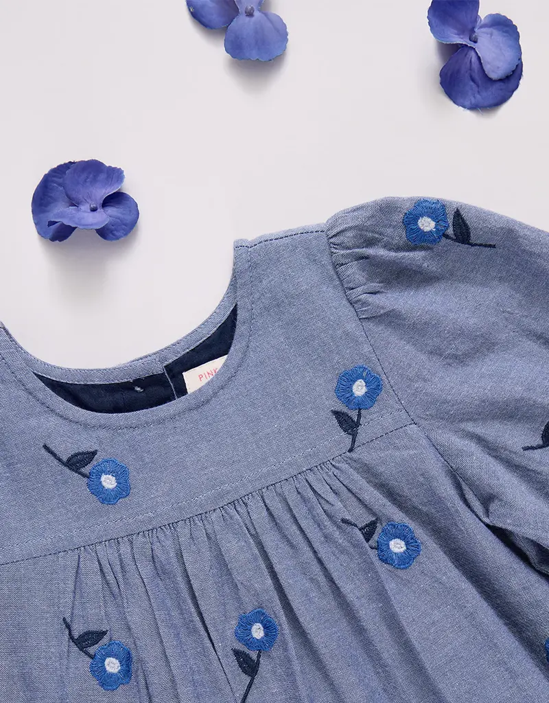Pink Chicken fiona dress blue blossom embroidery