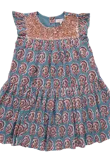 Pink Chicken fiona ruffle dress blue paisley
