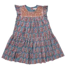 Pink Chicken fiona ruffle dress blue paisley