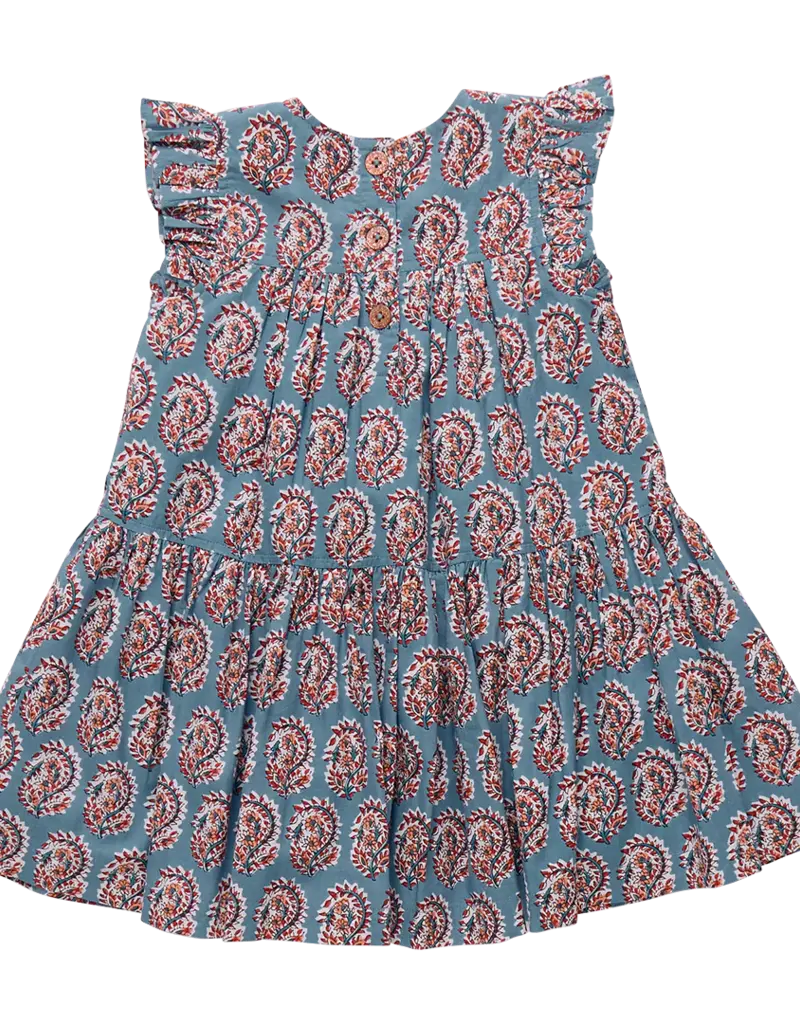 Pink Chicken fiona ruffle dress blue paisley