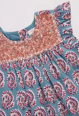 Pink Chicken fiona ruffle dress blue paisley