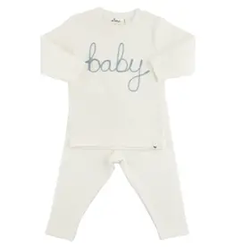 oh baby! 'BABY' FOG EMBROIDERED 2PC SET CREAM